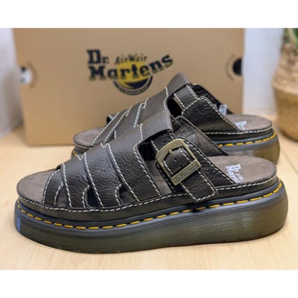 Dr. Martens Shoes - Dr. Martens Kelp Brown Maxxy Slide AR Rogue Leather Unisex Sandals UK 8 NIB